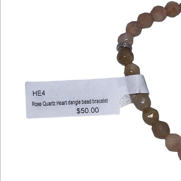 Kesi Jewels Macy's HE4 Rose Quartz Pave Crystal Gold-Tone Heart Bead Bracelet - Picture 4 of 4